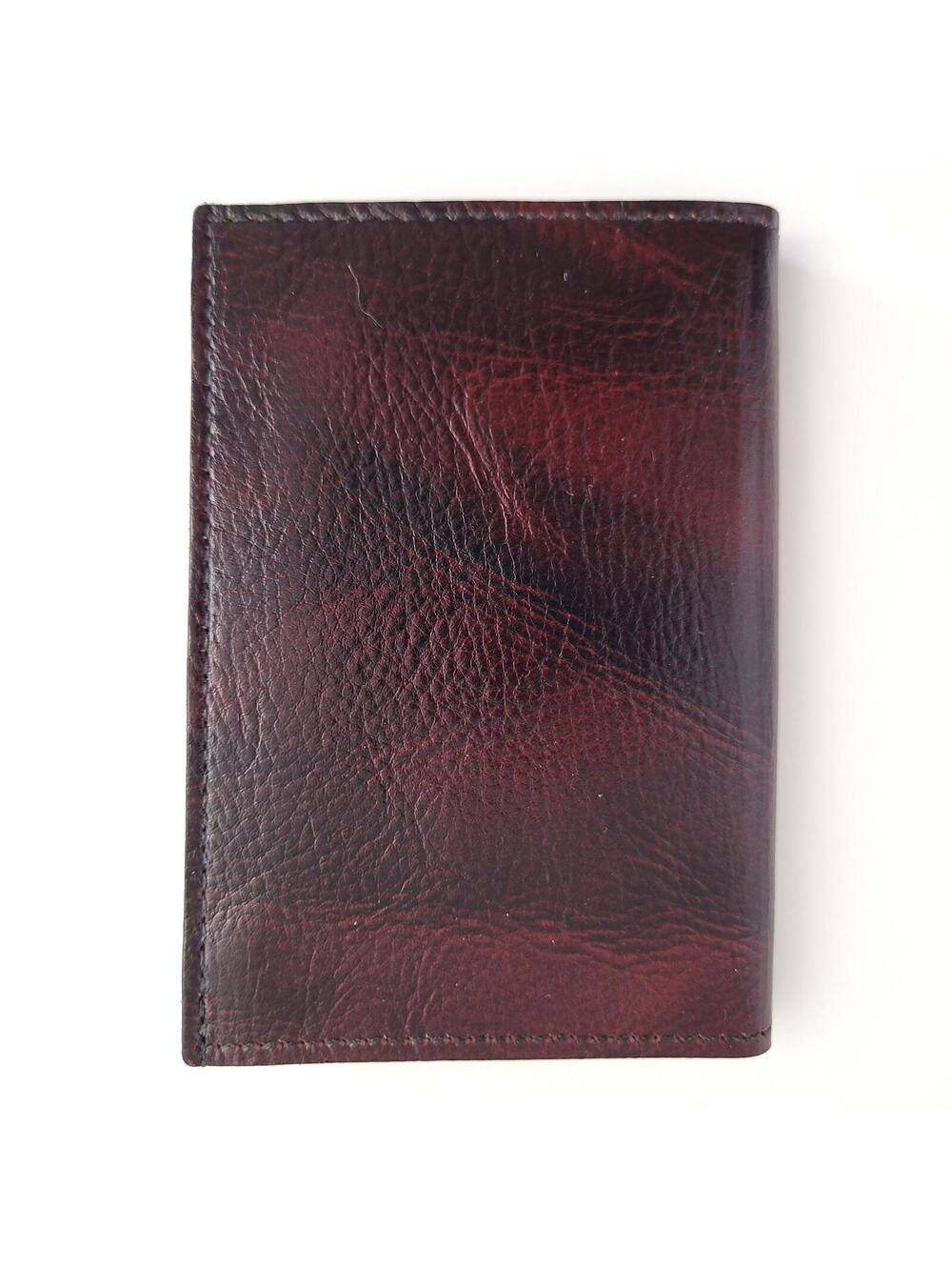 Genuine Leather Tri-Fold Wallet Black Brown Marbled Finish